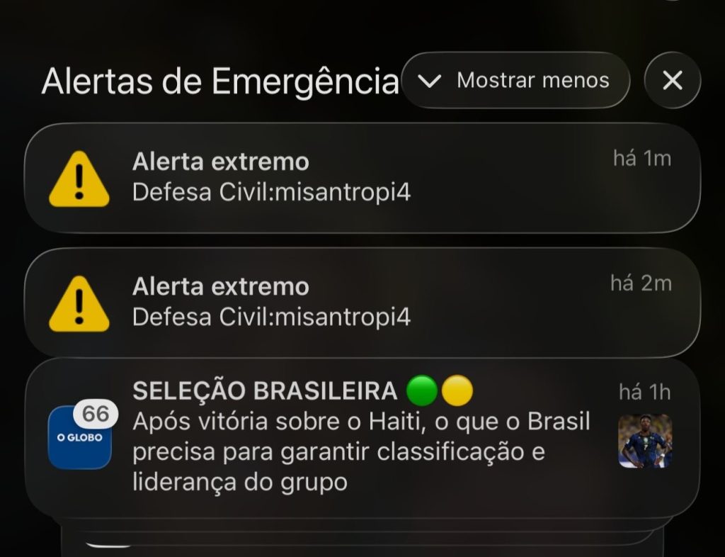 Moradores de Curitiba, Rio, São Paulo e DF relatam alerta sonoro com palavra “misantropia” em celulares